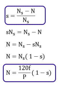 speed of induction motor formula