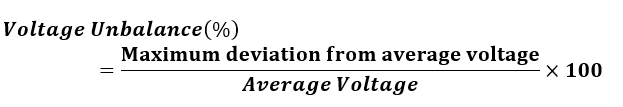 Voltage unbalance formula as per NEMA standard showing deviation from average voltage in three-phase system
