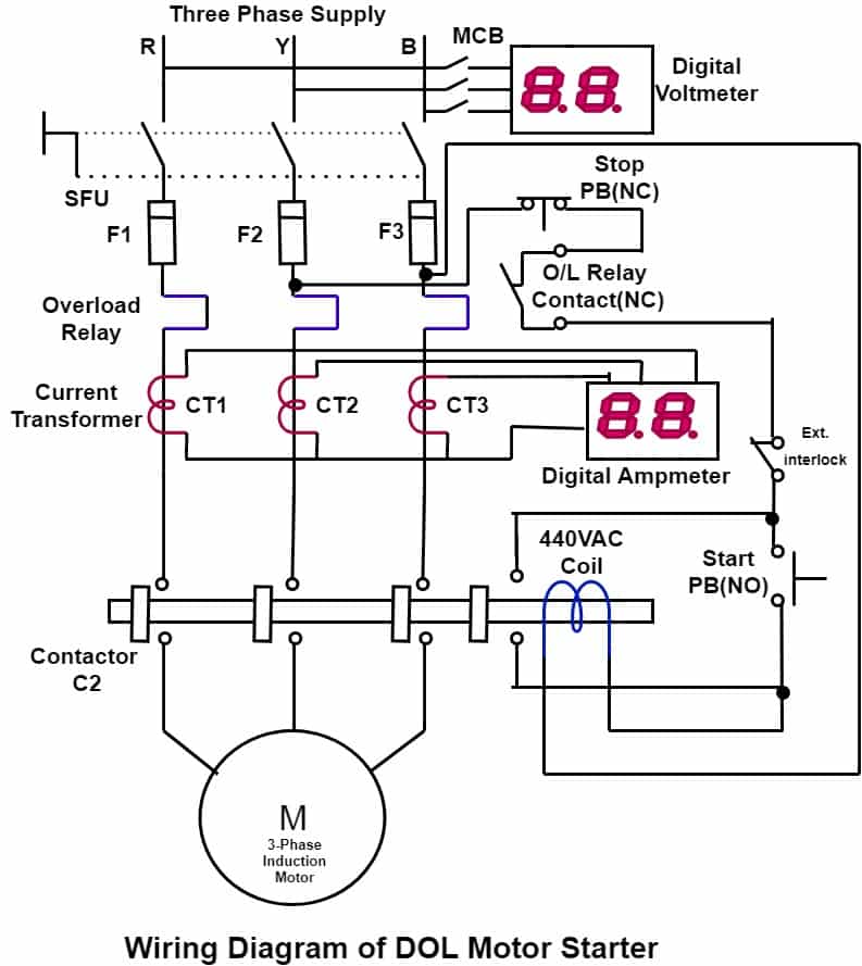 wiring diagram of dol motor starter