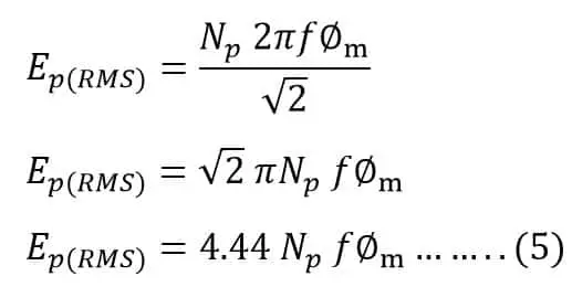 primary side emf equation of transformer