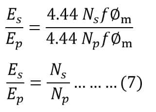 Voltage Transformation equation of transformer