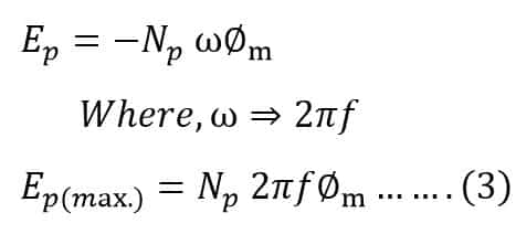 maximum value of voltage induced in the primary- of transformer