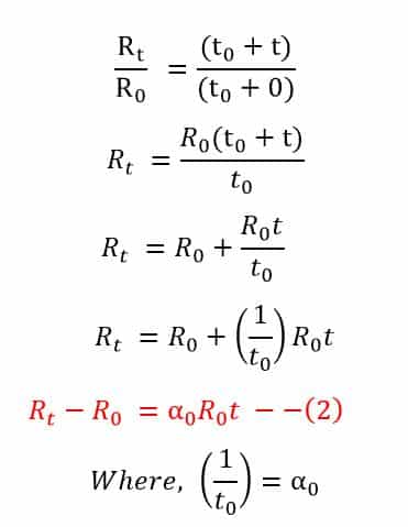 formula derivation of temperature coefficient of resistance