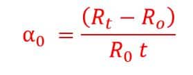 formula of temperature coefficient of resistance