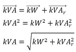  formula showing relationship between kW, kVAr and kVA 