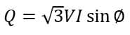 formula for reactive power(Q) in a three phase circuit 