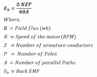 dc motor back emf equation