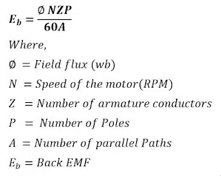 dc motor back emf equation