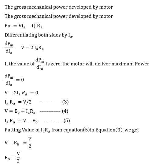 dc motor maximum power and its derivation