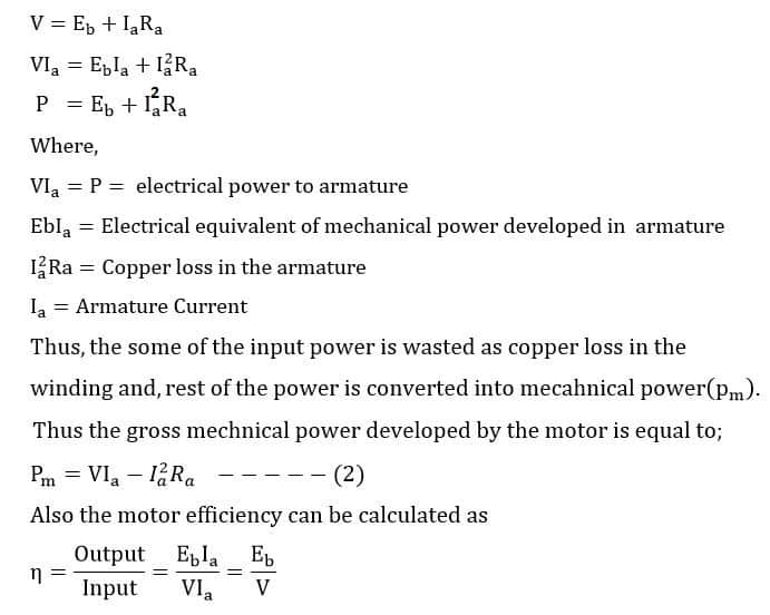 dc motor power equation