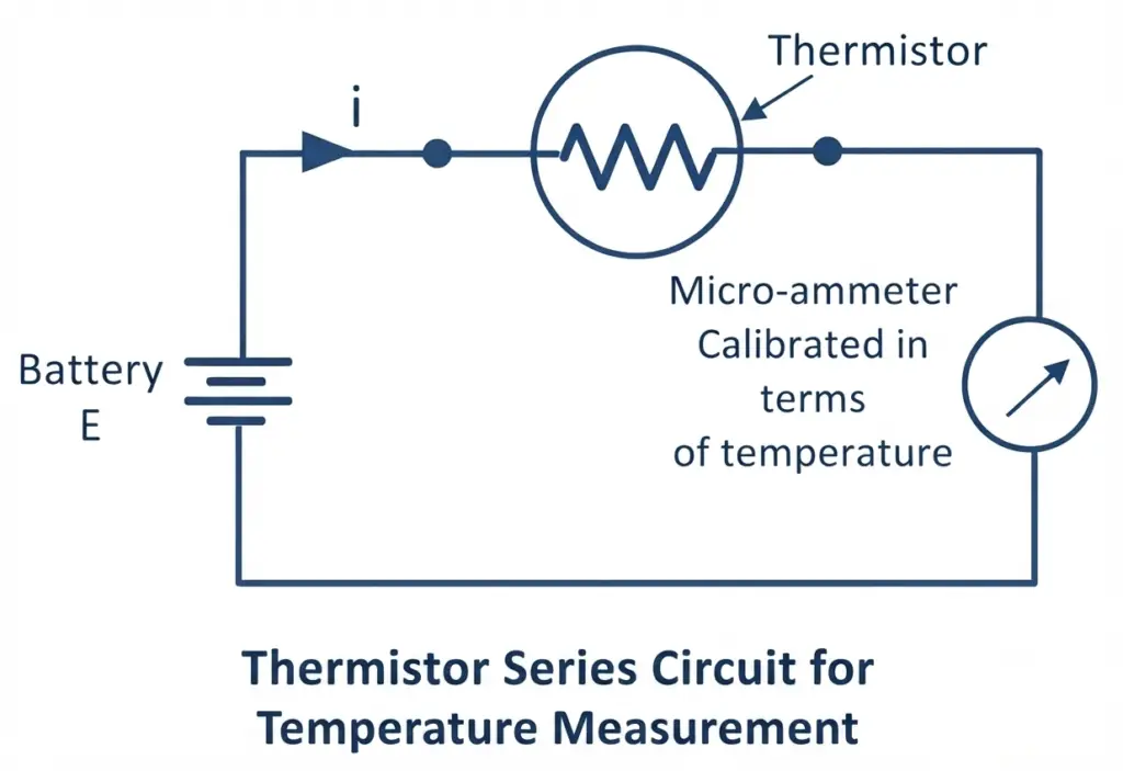 thermistor series circuit for temperature meaasurement