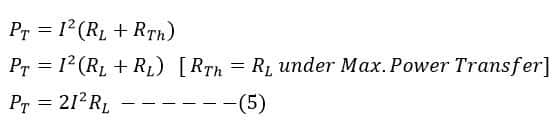 maximum power supplied by source under max power transfer