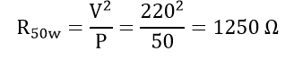 resistance of 50 watt bulb