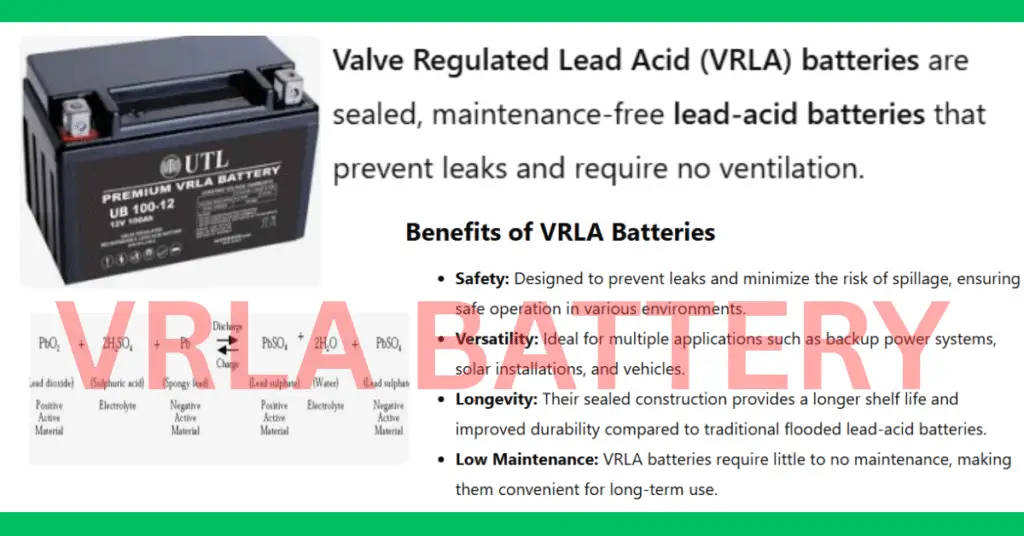 VRLA Battery | Working, Benefits , Limitations and applications