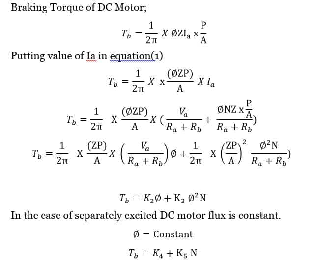 braking torque formula derivation of dc motor