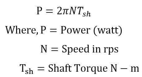 formula showing relation between power and torque