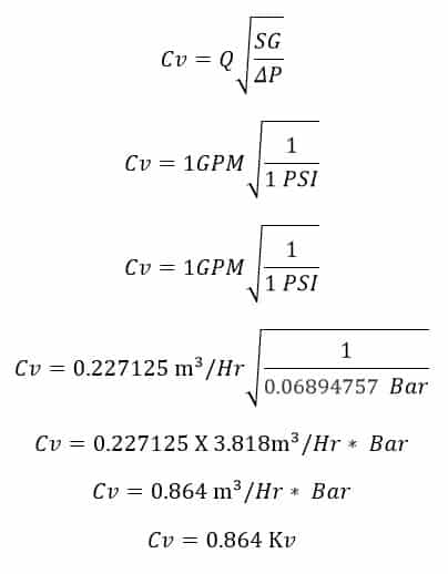  Mathematical expression of Cv to kv conversion