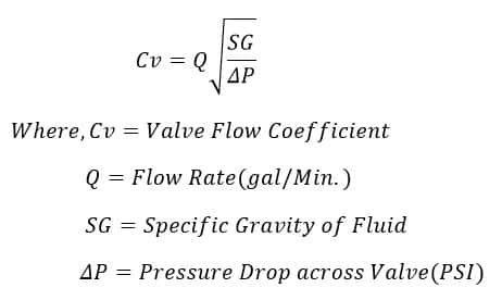 formula of valve flow coefficient Cv