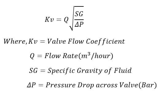 formula of flow coefficient Kv