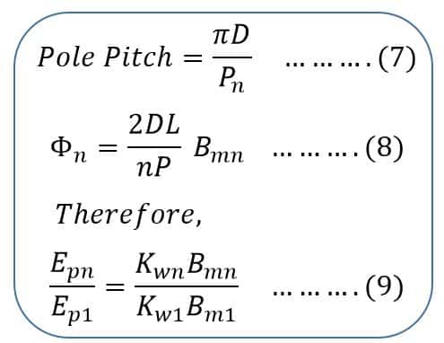 Rtaio of total voltage to fundamental voltage in alternator- winding factor equations