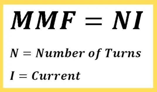 mmf formula  MMF=NI,  mmf equals to product of number of turns (N)and current(I)