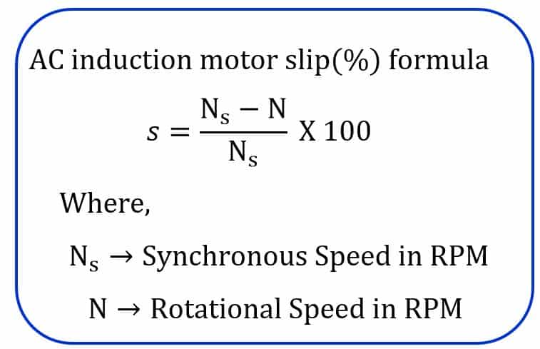 induction motor slip formula