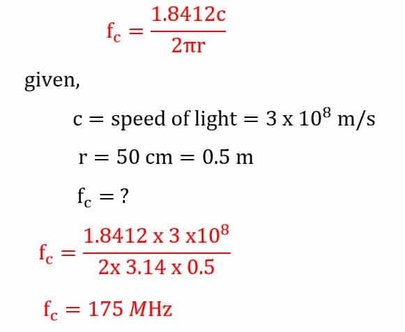 solved problem on circular waveguide cutoff frequency