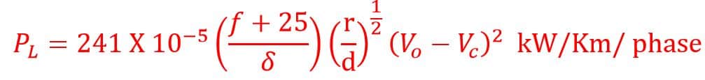 Peek’s Formula for corona power loss calculation