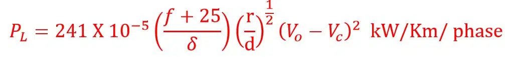 Peek’s Formula for corona power loss calculation