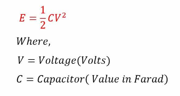 formula of the stored energy in the capacitor 