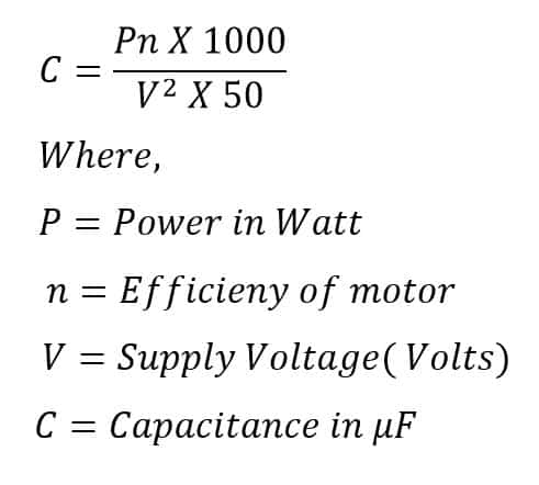 Formula of Capacitor Value Calculation for Single-phase Motor