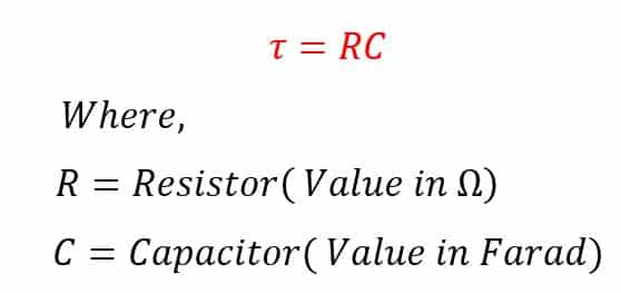 formula of RC Time Constant(T)