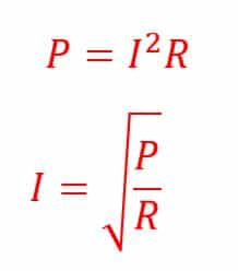 Calculation of Amps with Watts and Resistance