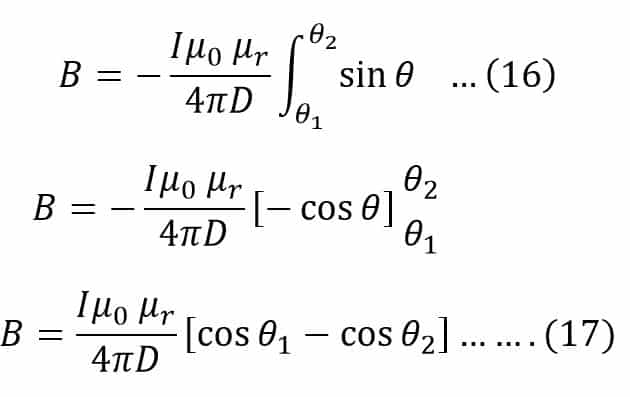 biot savart equation considering entire length of current carrying conductor 