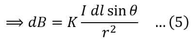 mathematical expression for magnetic field  as per Biot Savart Law