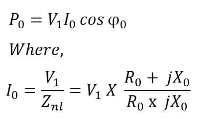 formula of no load current of induction motor