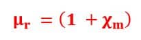 formula showing relation between relative permeability and magnetic susceptibility