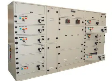 MCC panel with motor starters, VFDs, and circuit breakers