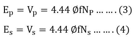 emf equations of transformer