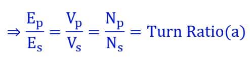 formula of turn ratio of transformer 