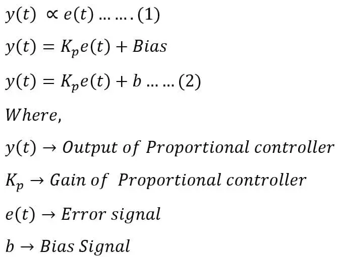 equation of proportional  controller 