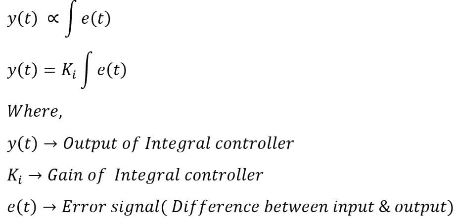 equation of integral controller 