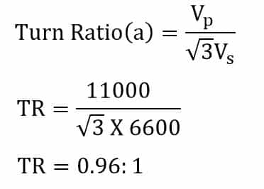 solved problem on turn ratio of Star- Delta Transformer