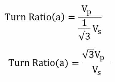 turn ratio formula of Delta- star Transformer