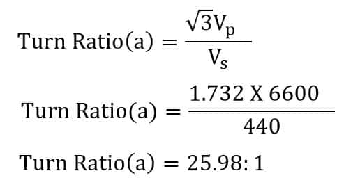 solved problem on Turn ratio of delta star transformer