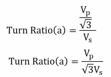 turn ratio formula of star- delta Transformer