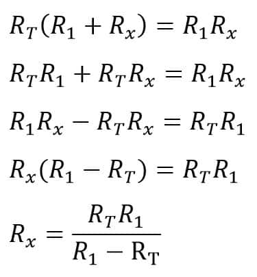 formula derivation to find  unknown resistance in a parallel resistance circuit