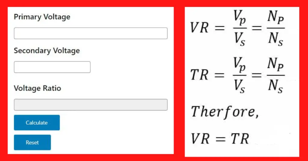 Transformer Voltage Ratio Calculation Calculator