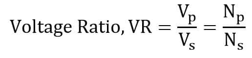 formula of voltage ratio of transformer