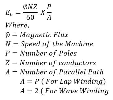 formula of back EMF of DC machine